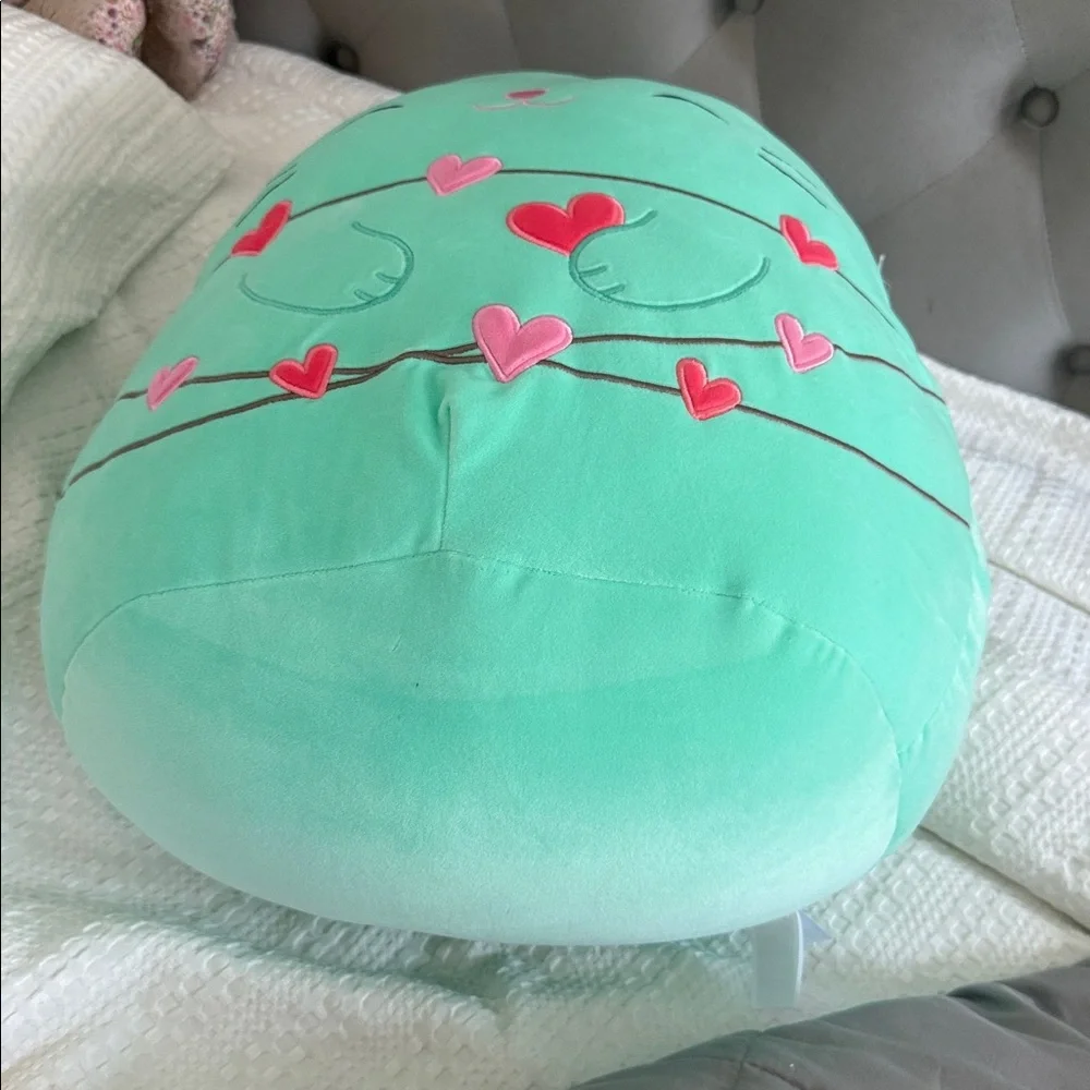 Squishmallow LARGE Charisma Mint Plush Cat with Pink Hearts